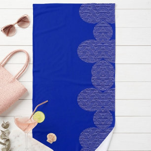 Serviette De Plage Bleu Cobalt et Rose Poudré Arches Motif Géométriqu