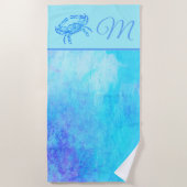 Serviette De Plage Bleu crabe en éclat de couleur (Devant)