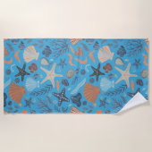 Serviette De Plage Bleu de coquille d'aquarelle (Devant)