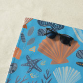 Serviette De Plage Bleu de coquille d'aquarelle (En situation)