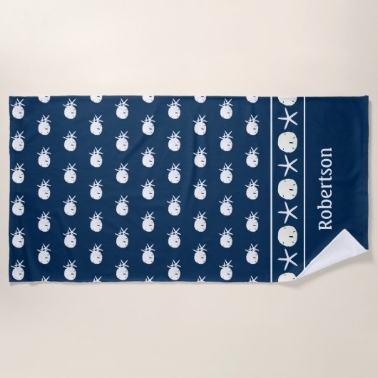 Serviette De Plage Bleu de la Marine côtière Starfish personnalisé (Devant)