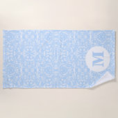 Serviette De Plage Bleu doux et blanc avec Monogramme (Devant)