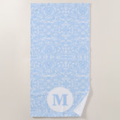 Serviette De Plage Bleu doux et blanc avec Monogramme (Devant)