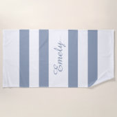 Serviette De Plage Bleu Dusty moderne rayé (Devant)