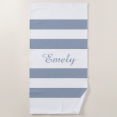 Serviette De Plage Bleu Dusty moderne rayé (Devant)
