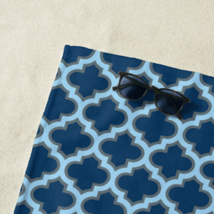 Serviette De Plage Bleu et Bébé Bleu Trellis, treillis, Quatrefoil