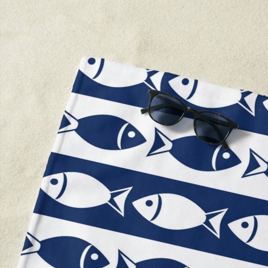 Serviette De Plage Bleu et blanc (En situation)