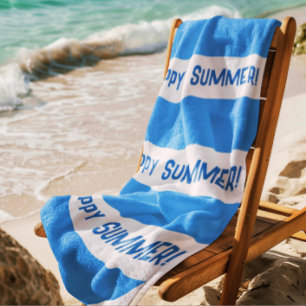 Serviette De Plage Bleu et blanc à large bande tendance