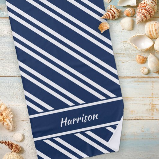Serviette De Plage Bleu et blanc de la marine personnalisée