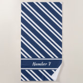 Serviette De Plage Bleu et blanc de la marine personnalisée (Devant)