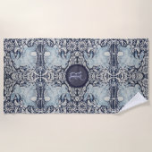 Serviette De Plage Bleu et blanc Lapin Lapin Floral Pâques Monogramme (Devant)