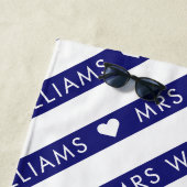 Serviette De Plage Bleu et blanc Motif rayé Mme Bride Mariage (En situation)