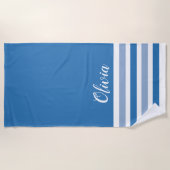 Serviette De Plage Bleu Et Blanc Personnalisés (Devant)