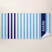 Serviette De Plage Bleu Et Blanc Personnalisés De Marine Multi-Stripe (Devant)