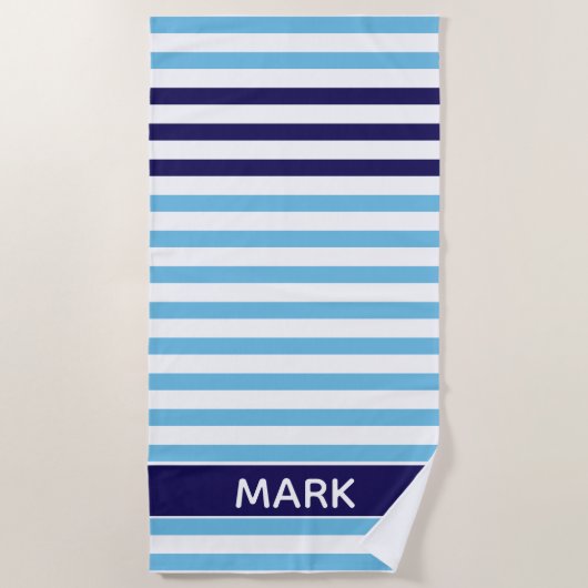 Serviette De Plage Bleu Et Blanc Personnalisés De Marine Multi-Stripe (Devant)
