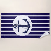 Serviette De Plage Bleu Et Blancs Avec Ancre (Devant)