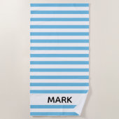 Serviette De Plage Bleu Et Blancs Personnalisés (Devant)
