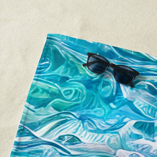 Serviette De Plage Bleu et or Ocean Ripple Waves Abstrait (En situation)