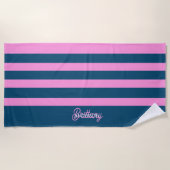 Serviette De Plage Bleu et rose Motif  personnalisé (Devant)