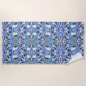 Serviette De Plage Bleu feuille fileté (Devant)