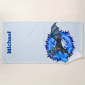 Serviette De Plage Bleu Flamme Brûlant Dragon Nom personnalisé (Devant)