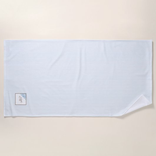 Serviette De Plage Bleu français Fleur de Lis Script Monogramme (Devant)