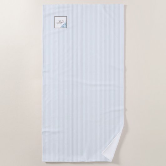 Serviette De Plage Bleu français Fleur de Lis Script Monogramme (Devant)