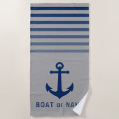 Serviette De Plage Bleu gris Ancre marine Votre nom ou bateau (Devant)