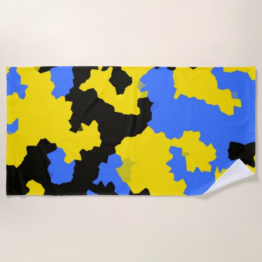 Serviette De Plage Bleu Jaune Noir Conception abstraite (Devant)
