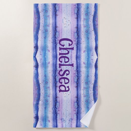 Serviette De Plage Bleu Lavande Aquarelle Blanche Flux Monogrammes (Devant)