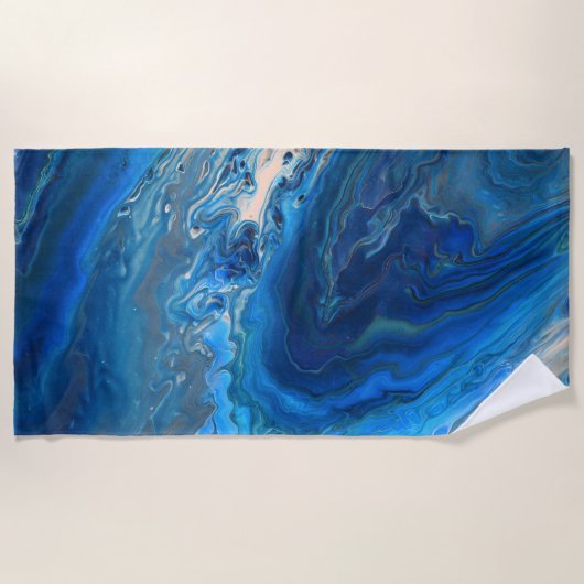 Serviette De Plage Bleu Marbre Agate Texture Fluide Art (Devant)