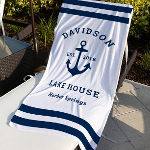 Serviette De Plage Bleu marine Custom Family Lac House