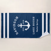 Serviette De Plage Bleu marine Custom Family Lac House (Devant)