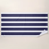 Serviette De Plage Bleu marine et rayures blanches (Devant)