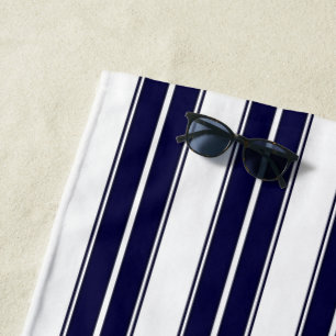 Serviette De Plage Bleu marine et rayures blanches