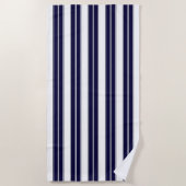 Serviette De Plage Bleu marine et rayures blanches (Devant)