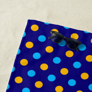 Serviette De Plage Bleu marine jaune cyan design à pois