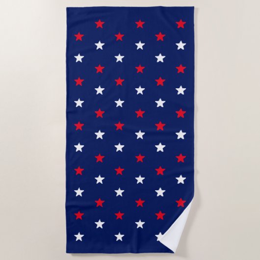 Serviette De Plage bleu marine rouge étoiles patriotique américain (Devant)