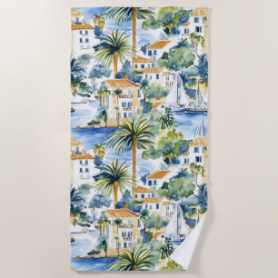 Serviette De Plage Bleu Méditerranéen Tropical