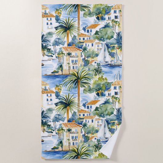 Serviette De Plage Bleu Méditerranéen Tropical (Devant)