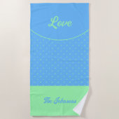 Serviette De Plage Bleu Mid-Century Vert Points Rétro Été Amour (Devant)