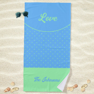 Serviette De Plage Bleu Mid-Century Vert Points Rétro Été Amour