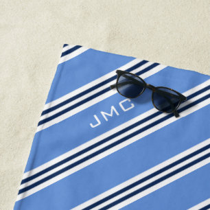 Serviette De Plage Bleu Monogramme 3 lettres
