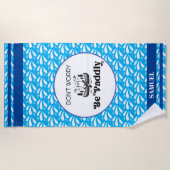 Serviette De Plage Bleu Motif d'eau rayures Rétro Canot Nom (Devant)