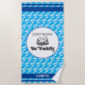 Serviette De Plage Bleu Motif d'eau rayures Rétro Canot Nom (Devant)