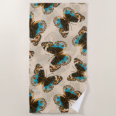 Serviette De Plage Bleu motif papillon Pansy sur blanc (Devant)