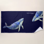 Serviette De Plage Bleu nautique Aquarelle Bleu Blanc Nom B (Devant)