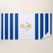 Serviette De Plage Bleu Nautique Blancs avec Ancre Or (Devant)