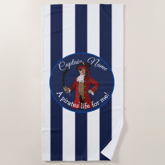 Serviette De Plage Bleu Nautique Pirate Garçon (Devant)
