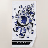 Serviette De Plage bleu noir basketballs stars filles monogrammed (Devant)